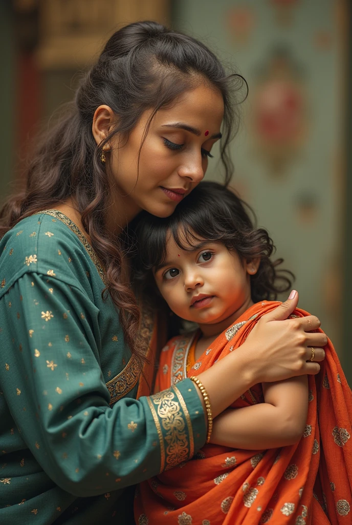 Small girl with big breast hold by father