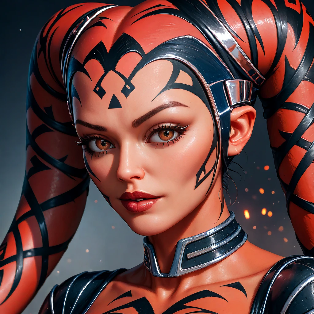 (( top quality )), ((masterpiece)), ( Details), （perfect face）、The young and beautiful Princess Leia has become the Dark Lord of the Sith and is in good shape for Darth Talon