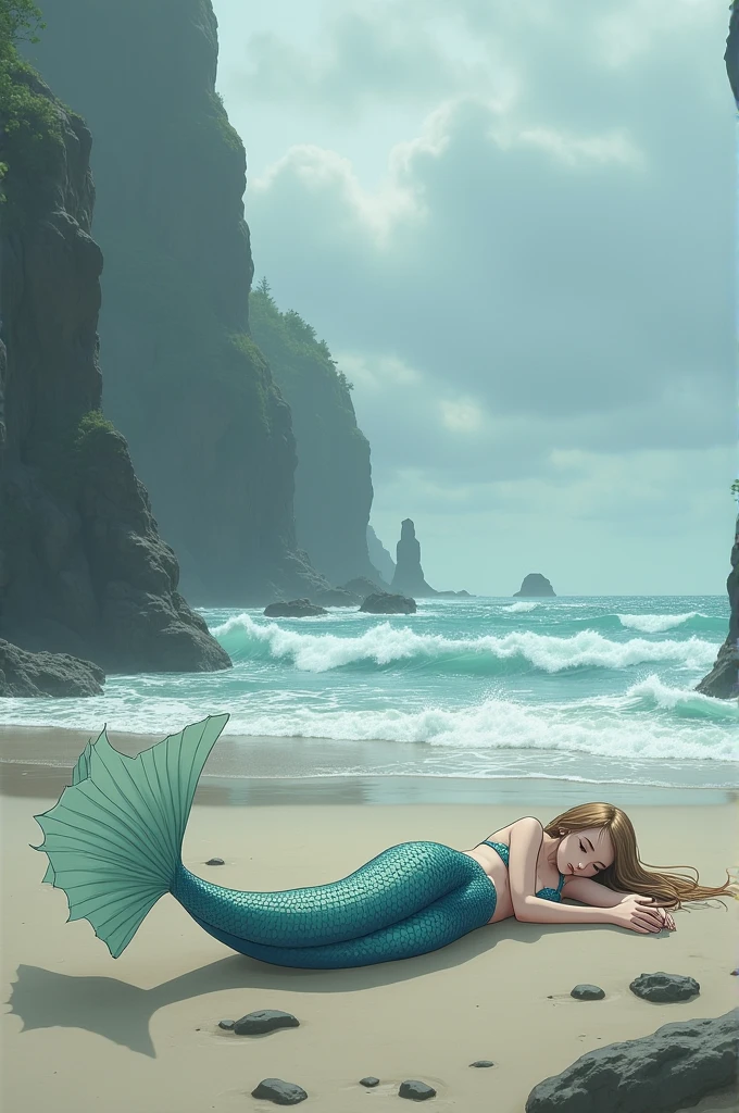 Photo of a mermaid laying on the back at dawn, by samdoesarts