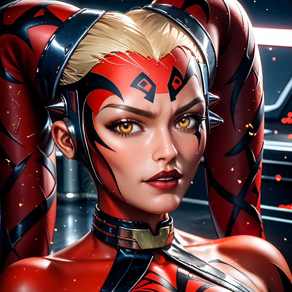 (( top quality )), ((masterpiece)), ( Details), （perfect face）、The blonde Fate Testarossa has become the Dark Lord of the Sith and looks like Darth Talon