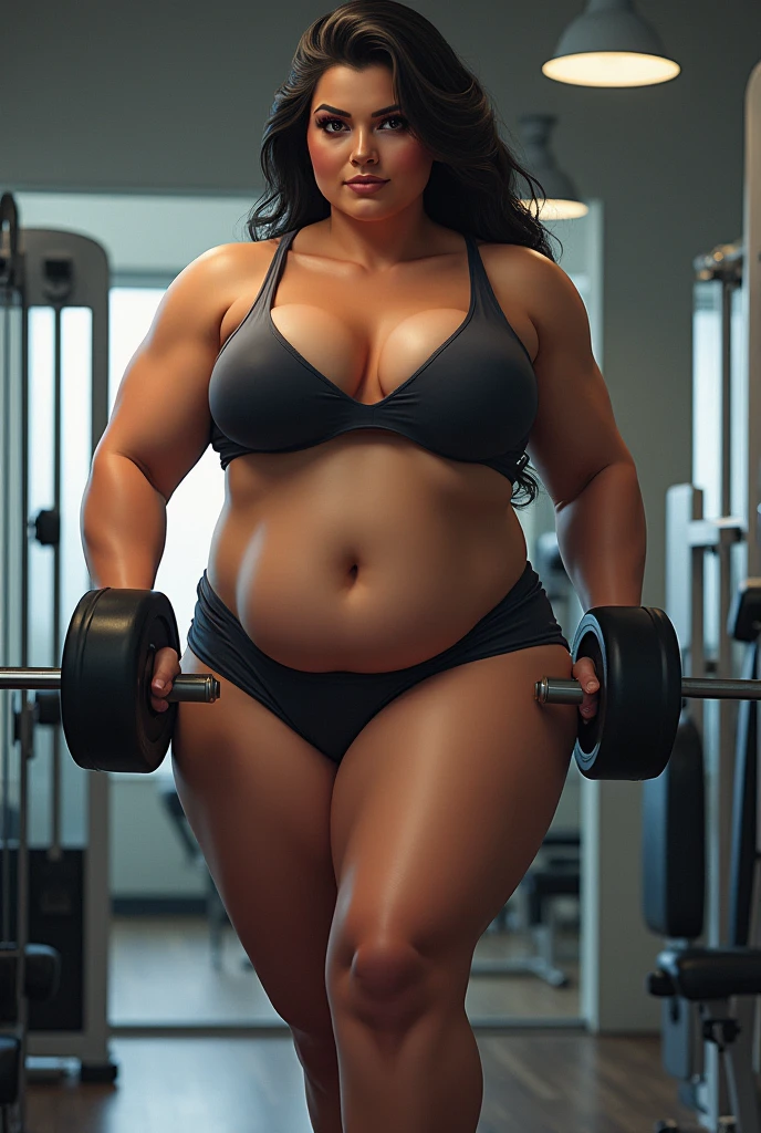 Fat woman exercising