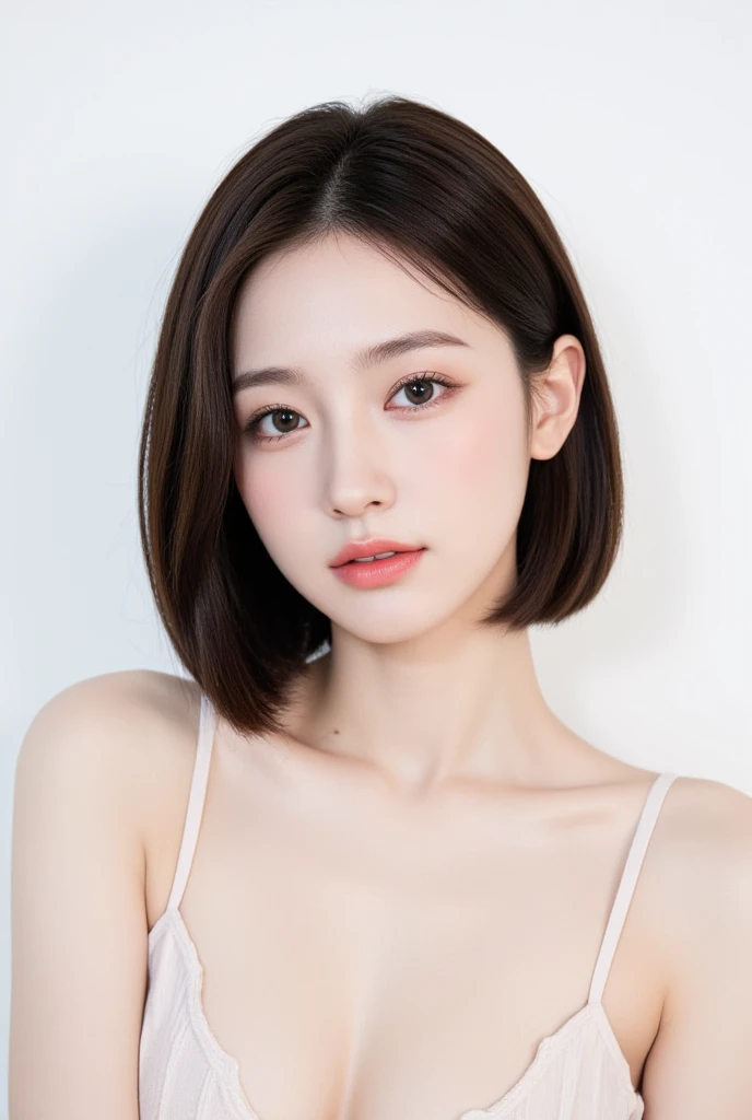 ((Best image quality, 8k, masterpiece:1.3)), One girl, beautiful woman with slim abs:1.3, (Bobcut, :1.2), Sexy low cut bra,Bra color is optional,Extra Large,The skin is very white,Ultra-fine face, Detailed eyes, double eyelid,smile。Take a photo with a cute pose,Very bad shape,Narrow waist,close,close chest,White skin,Casual background,close Shot Shot