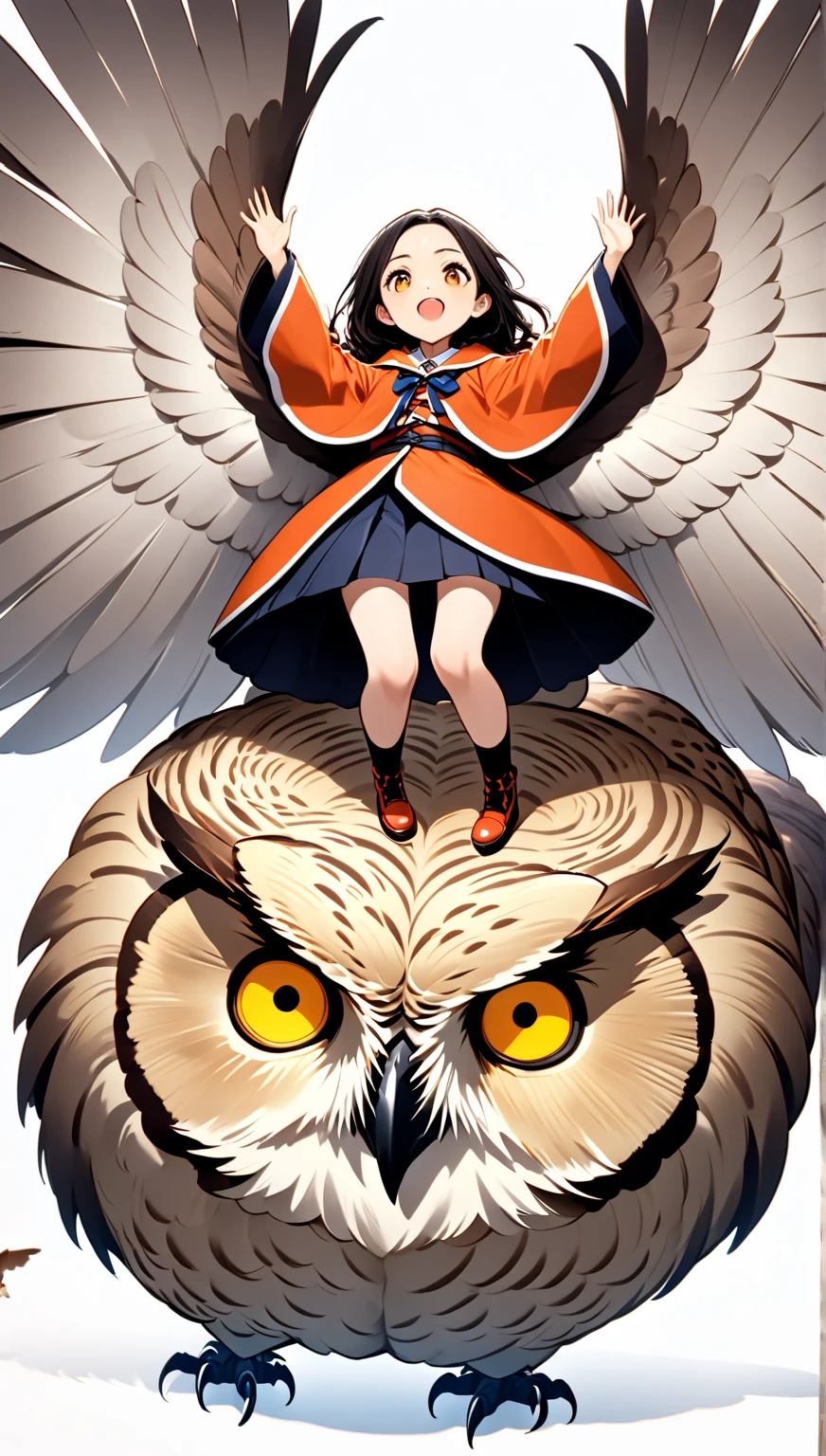 girl 、Ride a giant owl that swoops from above , Hzk, ウルトラミニチュアの girl