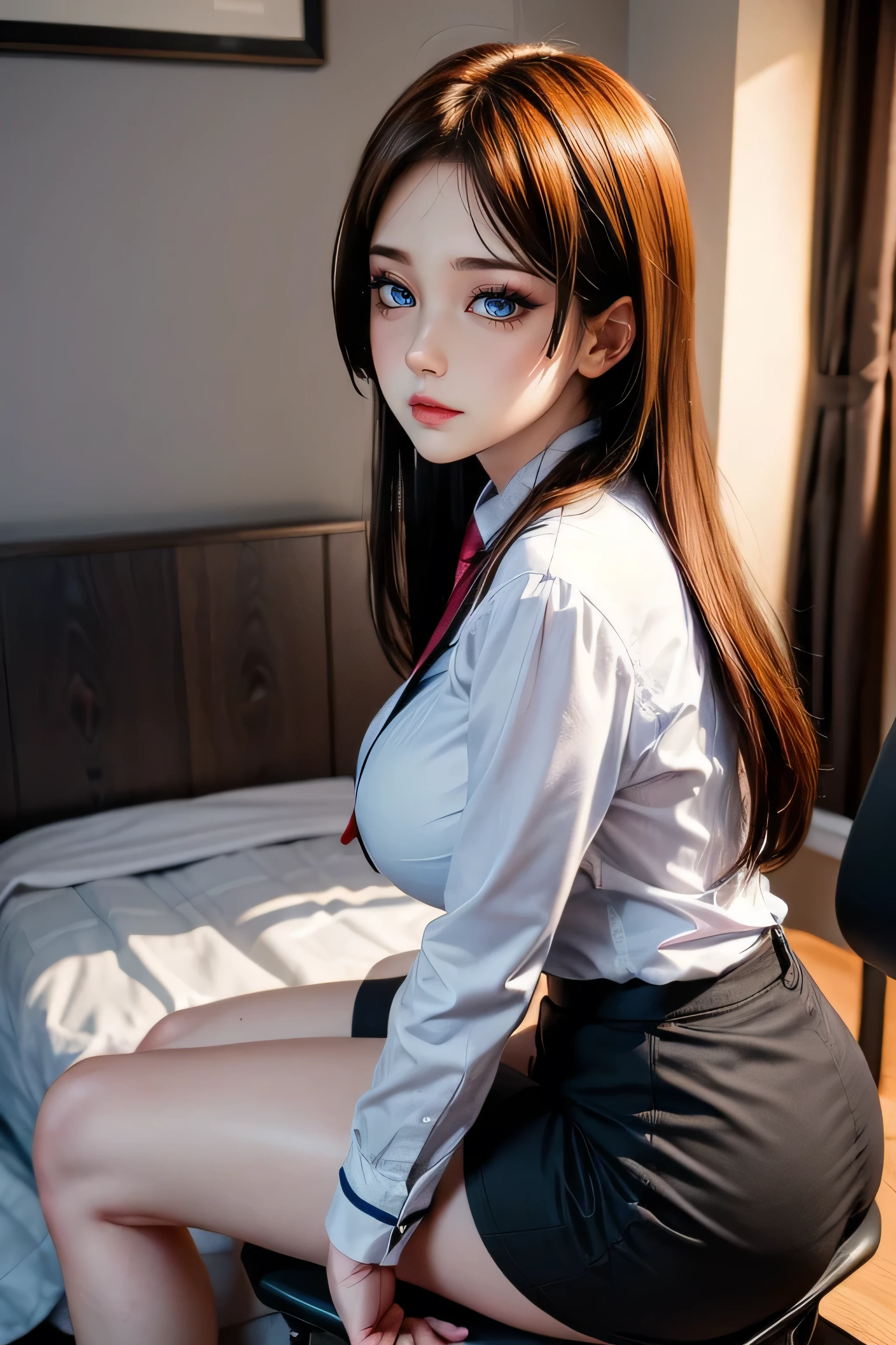 is a result of _9, is a result of _8_higher, is a result of _7_higher, is a result of _6_higher, is a result of _5_higher, is a result of _4_higher,quality_Art board, Silly res , anatomically correct , pretty face , Perfect face, Very beautiful detailed face and eyes, Attractive face , Detailed face, looks at the thin facial features , Detailed skin , Huge breasts, thick thighs , shiny skin , Oily skin , Mole under the eye, Eyelashes, seductive smile , naughty face , embarrassed, blush, shy, drunk eyes , fun look Evaluation of the interruption _sincere, solo focus , Close-higher, from a low angle , The angle of the perineum , Close-higher, collar shirt , Under the donkey , On the back, lying on the bed , Laying in bed , lying down , Spread your legs , Legs higher, The leg holder , Knees on the chest, panties under long socks, office lady, suit jacket, shirt with , pencil skirt , office, office, office chair, organized desk , organized desk keyboard, organized desk mouse