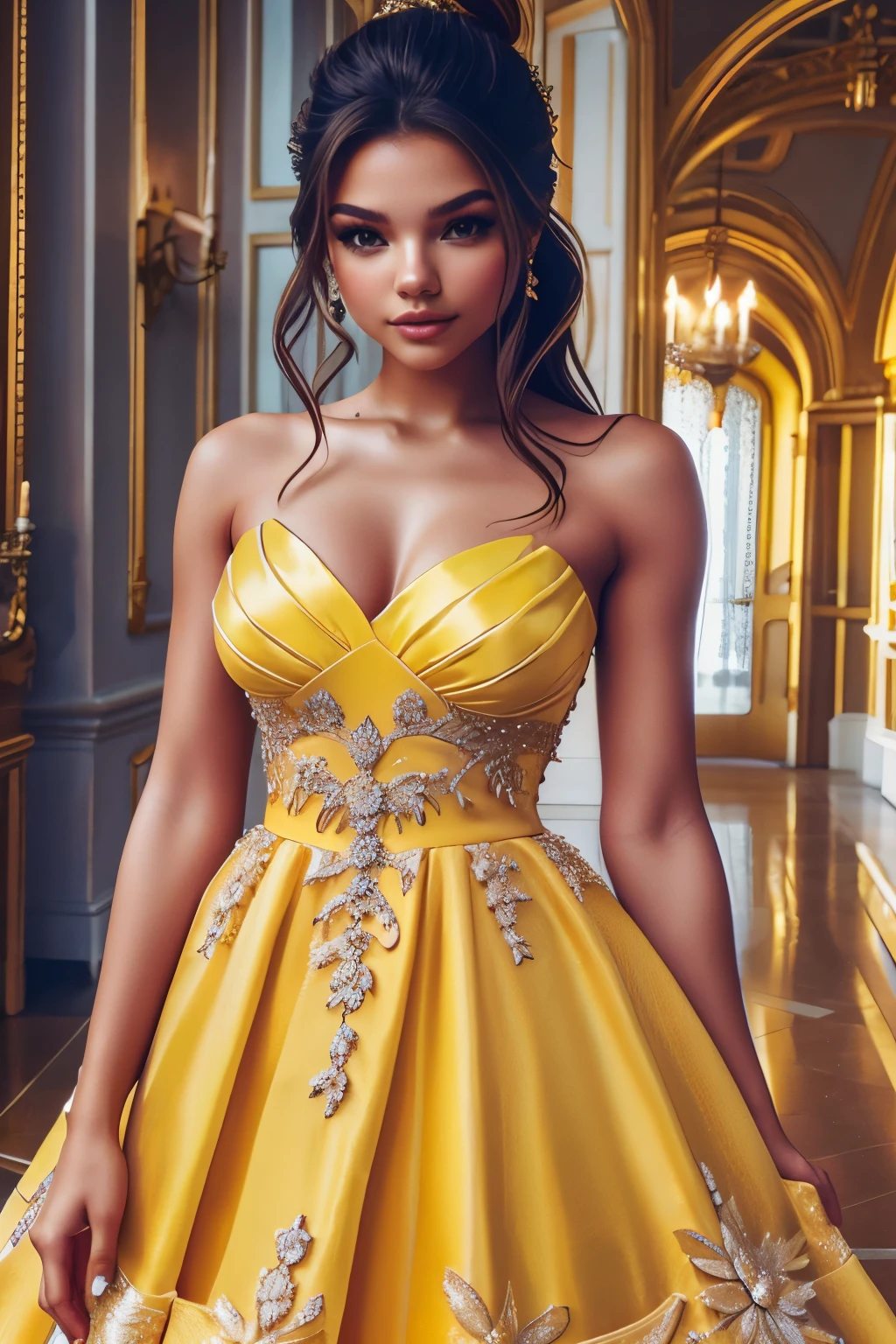 Danielle Campbell, yellow ball dress