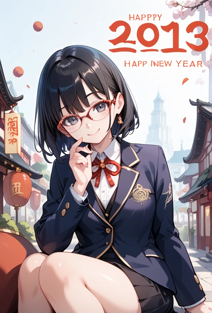 Black hair, glasses, blazer, New Year, smile