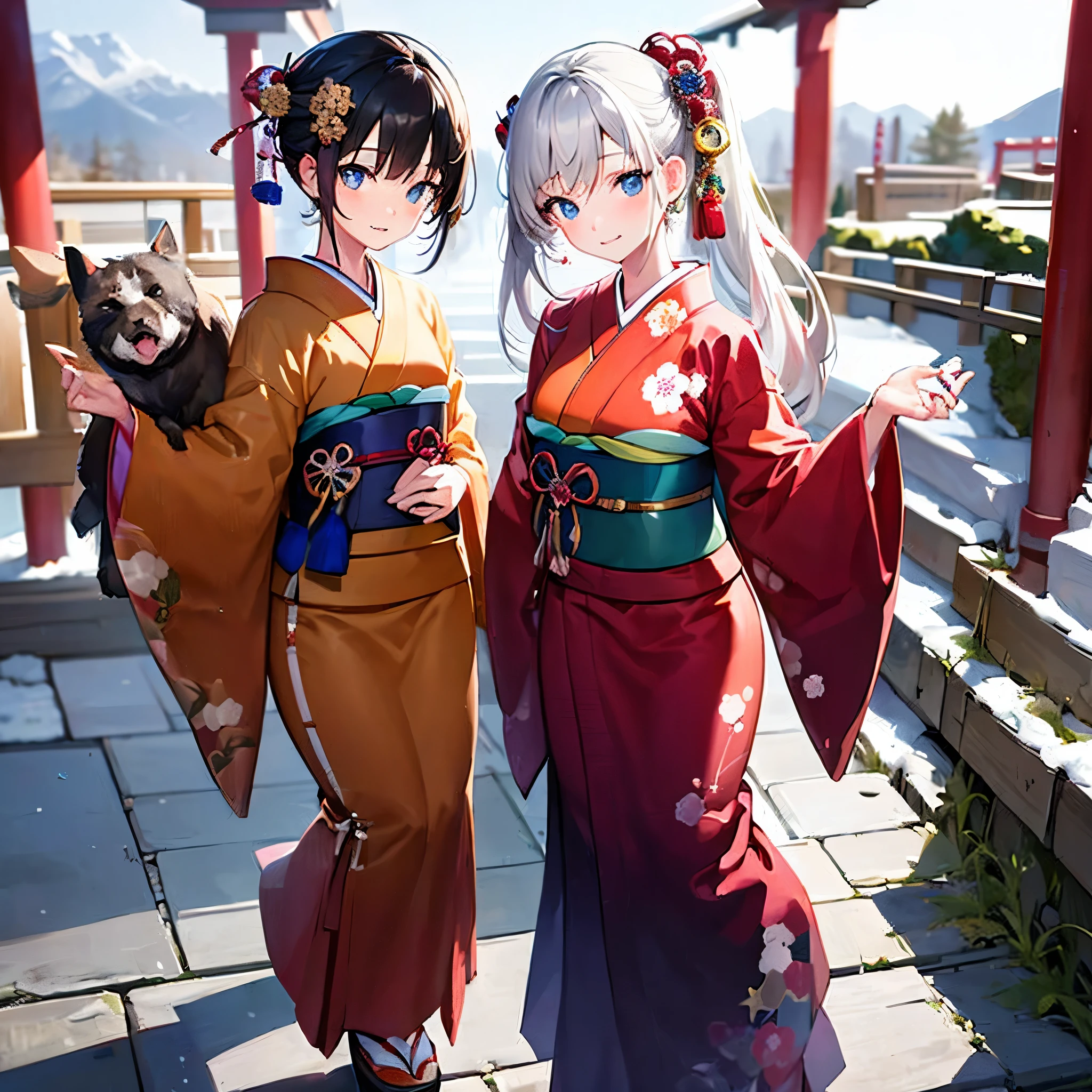masterpiece, top quality , perfect face, Highest Resolution , eyes, 1 girl, young, Japan, kimono, winter, new year, Celebration