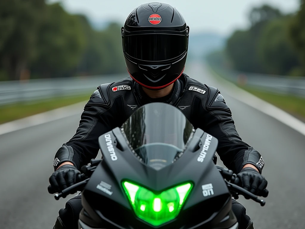  hypnotized brainwashed MOTOGP racer (***** boy without beard )Nano chip control green light pupil on forehead Solid leather jacket anti-fall gloves racing boots handheld full cap super sports motorcycle 1000cc He is listening to orders from a gun-wielding terrorist to act black tactics
