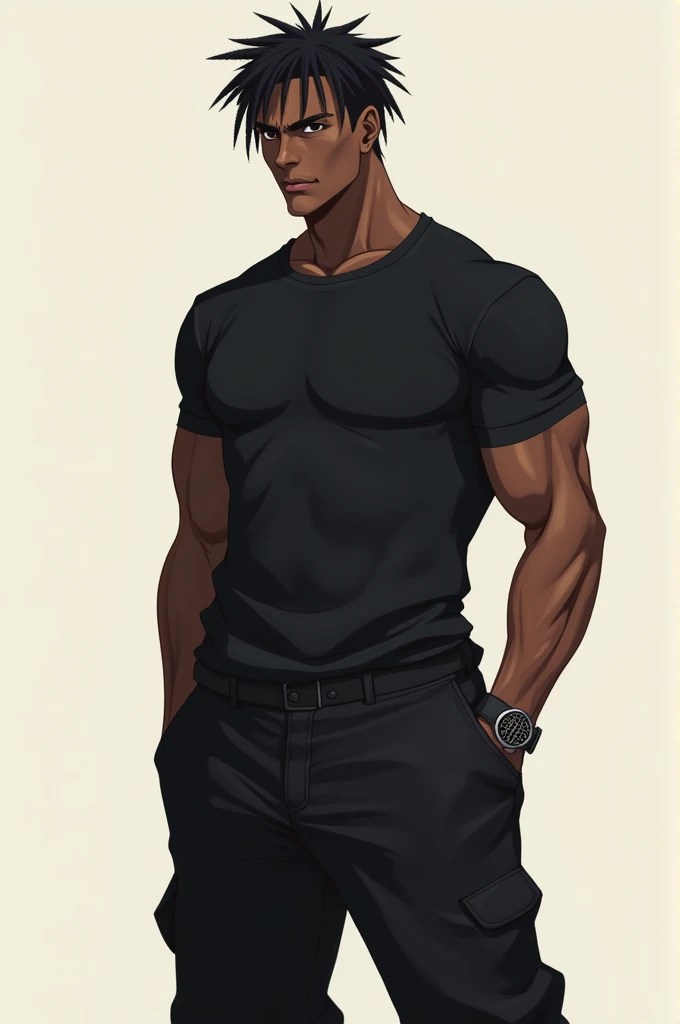 1 boy, single ager, athletic body, somewhat stocky, messy burgundy neck-length hair, dark skin, tanned skin, green eyes, mole under right eye, somewhat athletic body, somewhat wide hips, black shirt, ripped jeans, leather black jacket, in a university, in a park