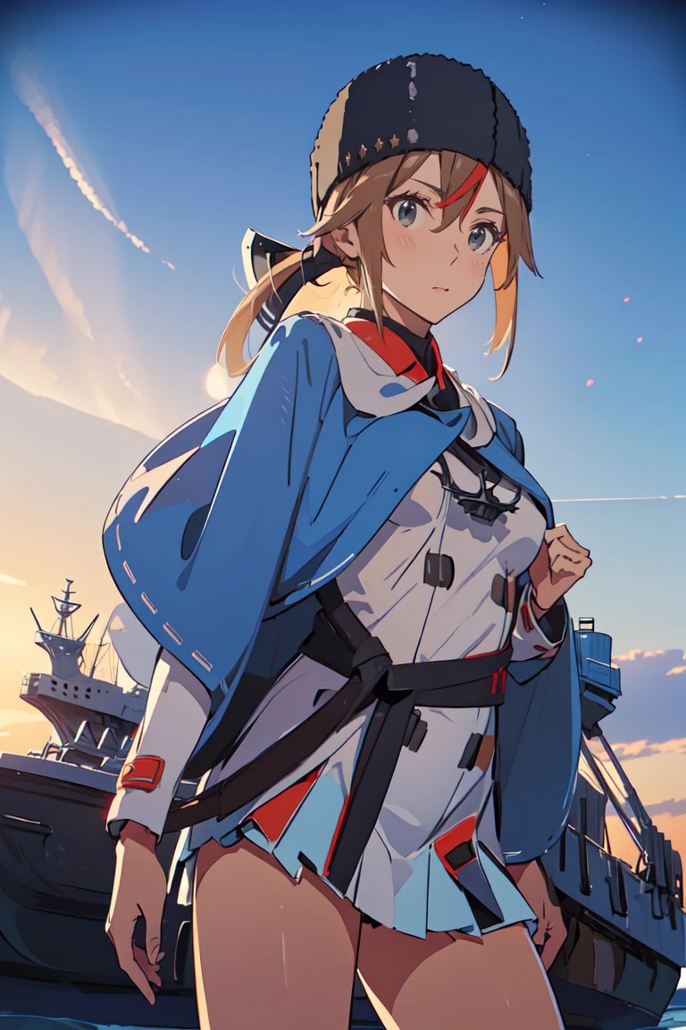 (Tashkent:1.5)、( Kantai Collection、  ship this:1.5)、light brown hair,  Long Twin Tails、( blue eyes:1.5), 
break　(Fur clothing、Cape:1.0)、hat、
break pool,朝日 
break looking at viewer, ( cowboy shot :1.5), 
break (masterpiece:1.2),  top quality ,  high resolution,  Unity 8K Wallpaper  , ( illustration:0.8), ( beautiful detailed eyes:1.6),  extremely detailed face wearing full nudity,  perfect lighting,  very detailed CG pinching boob, (perfect hand,  perfect anatomy),
break (small breasts:1.0)、　(scrawny legs:1.0)、
break (standing:1.5),from front