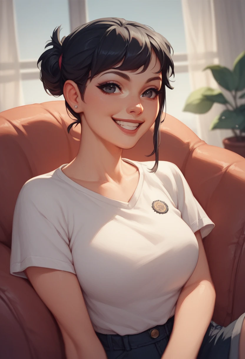 Short sleeve　Black Hair　 girl 　smile