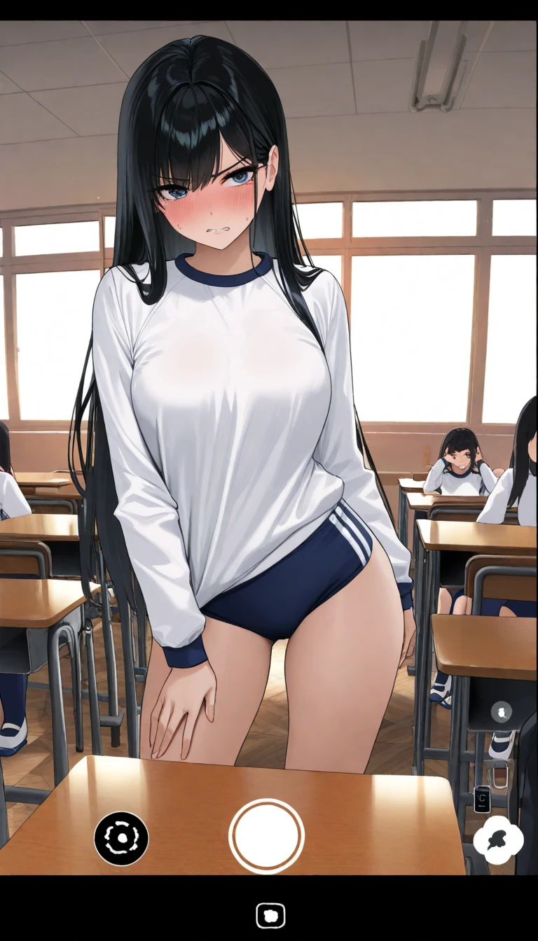Hoshino Ichika,Project Sekai,project sekai,One girl,in heat,,high school girl,Blue-black hair,black eye,beautiful girl,long hair,School,Completely naked,Sitting in a chair,Watching the audience,nsfw,Spread your legs,sex,Embarrassed,Insert,Sex with a man