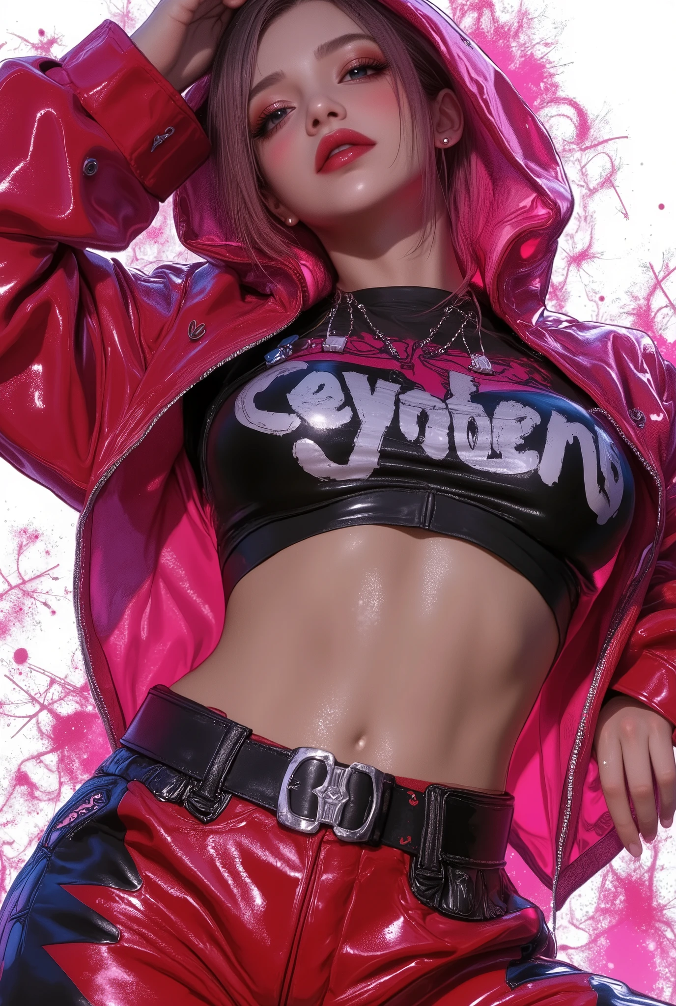 cyberpunk Latina goddess「」 has a sign with Choppari " live Algorand space " , hip lift , Art Germ Style . high-ranking Greek sports woman , hip-hop diva pose , Chicano tattoo , Long Blade, perfect body. color sketch notebook style , dramatic