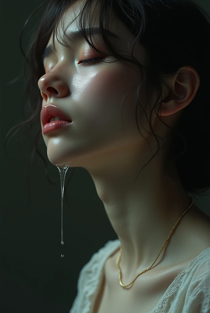 high quality, detailed,a girl with white water drops on her face.she is taking a shower,lots of white water droplets.(at night:2.0),green eyes.she is 13 years old japanese bitch gal,prostitute,she has a mole under her eye,(smallest breasts),(wearing long sleeve white oversized t-shirt dress,offshoulder,very very wet thin fabric shirt,),blunt bangs,((bob hair,very wet hair and wet face,shiny face)),slender,face up,nipples,temptation

((she is facing directly upwards:1.4))


(((she opens her mouth very very wide and closes her eyes:1.2,tounge out)she looks very very painful and her cheeks are very red))((on the bench ))
