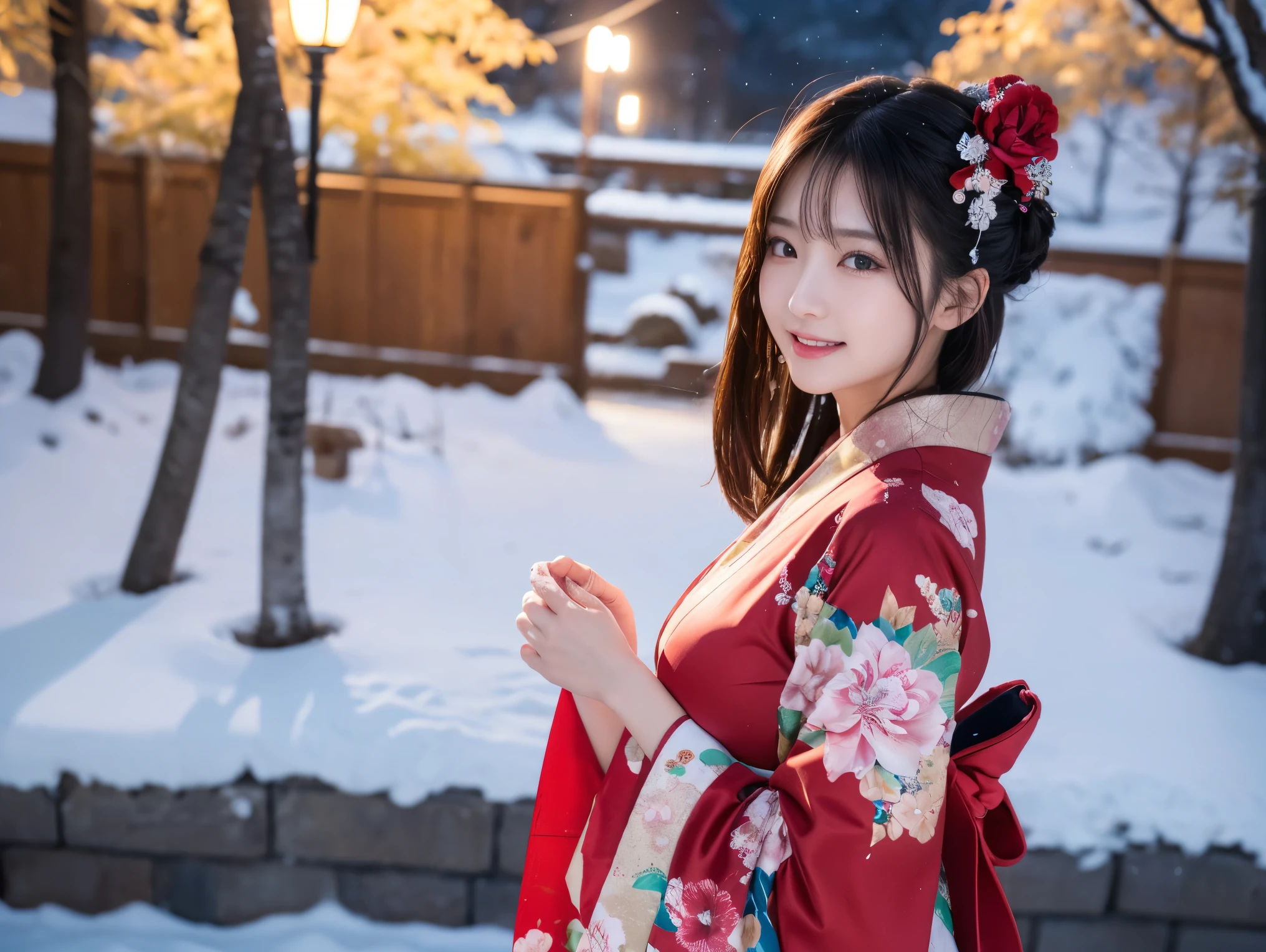 It depicts a beautiful Japanese woman masturbating without wearing anything、 Shiny Skin, Big Breasts:0.5, Look up, View the view, beautiful hair, beautiful faces, beautiful eyes in every detail , (middle hair:1.5, Japanese Hair:1.5), black hair, blue eyes, ((( red floral kimono ), hair accessories)), ((smile:1.5, open your mouth wide)), walking , ( beautiful scenery), winter, dawn, (New Year, First visit),crowd, snow, snowfall:1.5, Frozen Weather, frost, (8k, top quality , masterpiece:1.2, very detailed), ( photorealistic), beautiful illustration, natural light,(( perfect anatomy, anatomically correct, super detailed skin)), info size 1024x1536 date Dec 18, 2024 mode studio type