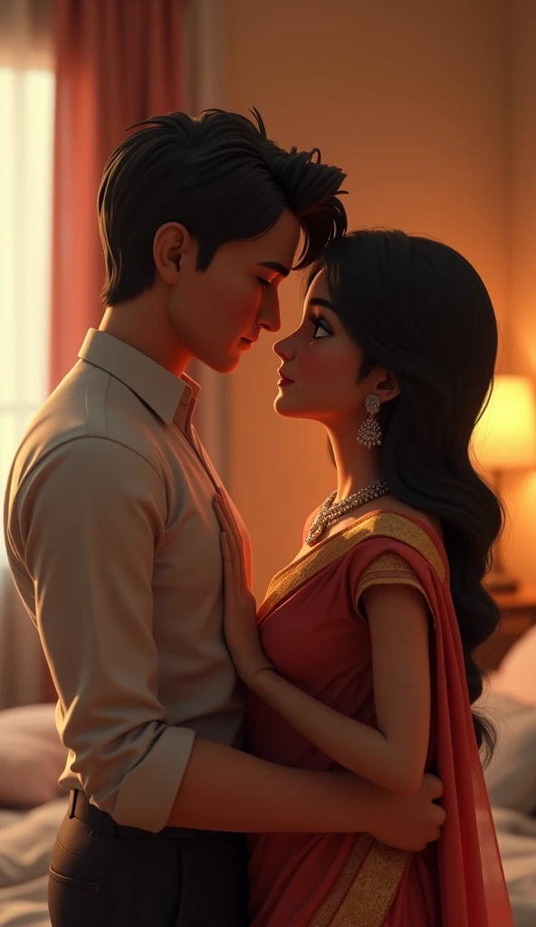Indian couples,cute couples,love ,in garden ,beautiful couples,birds , River,with new born baby ,girl and boy both are beautiful and change background realistic wet skin, natural realism