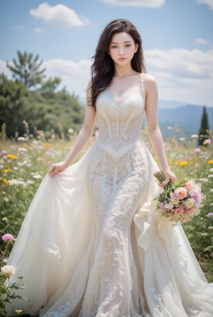 a woman in a white wedding dress