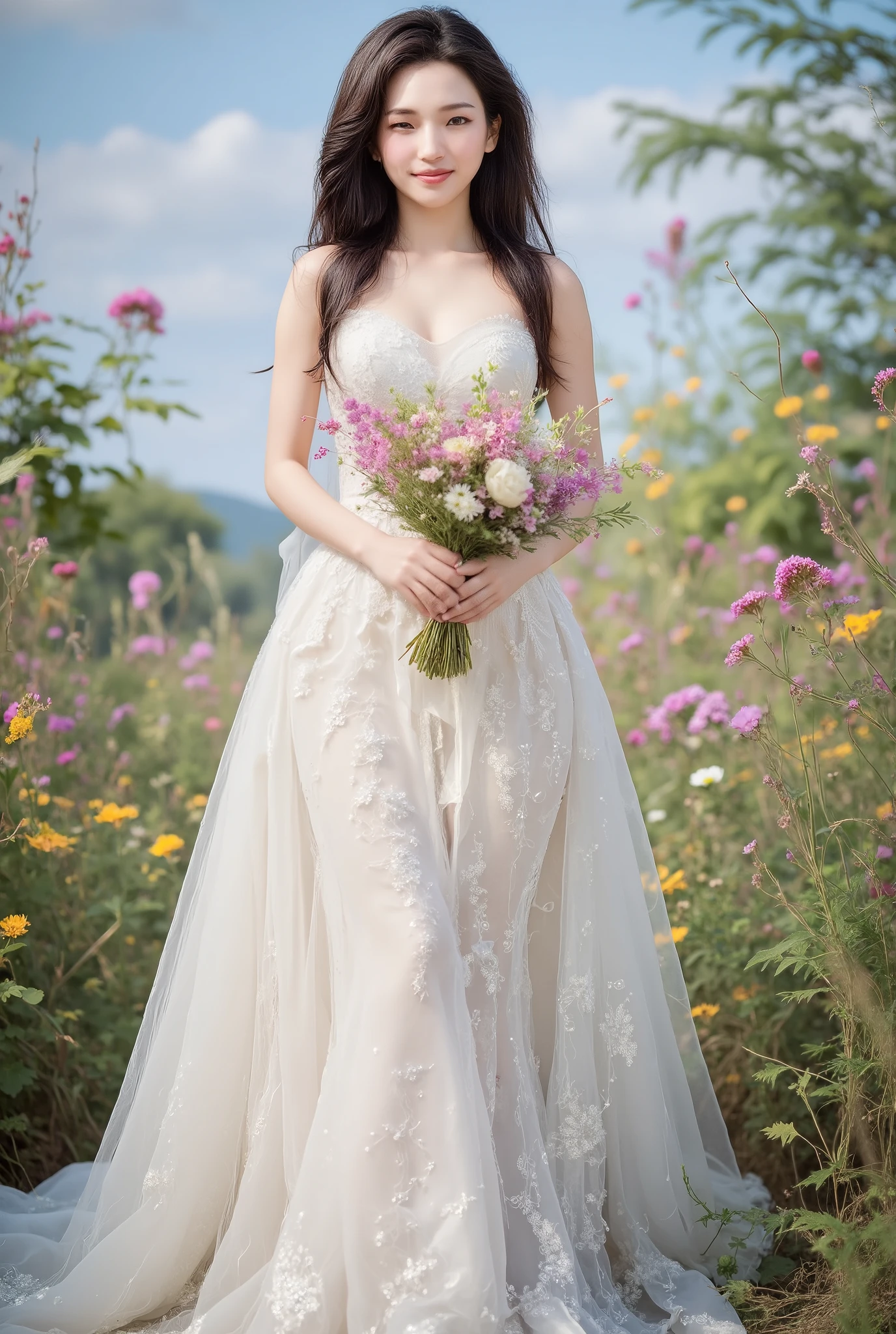 a woman in a white wedding dress