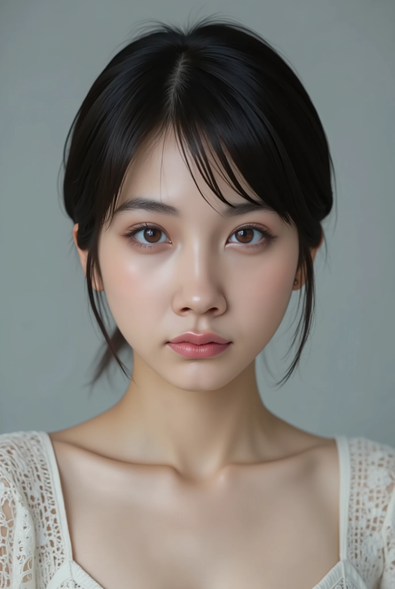 (( petite woman, Voluptuous women, without makeup)), ( full body portrait , black hair, shorthair , very large breasts), white skin, Glossy pale lips, skinny, Body Type, delicate and charming collarbone , 最 High Quality , RAW photos, realistic, face, とても beautiful, cute, Writing Border Depth , high resolution, 超 Details, Details, Very Details, extremely Details eye and face, Sharp Eye, sharp concentration , Cinema Lighting, masterpiece, 最 High Quality ,16k,8k, beautiful,Get used to it, exquisite,extremely Get used to it, finely Get used to it, High Quality , insanely Get used to it, ultra Get used to it, 超 high resolution, 超 High Quality , beautiful face, Japanese , nsfw,When naked , (Completely naked, cute girl, twin tails :1.6),Cinema Lighting , Detailsな乳首,