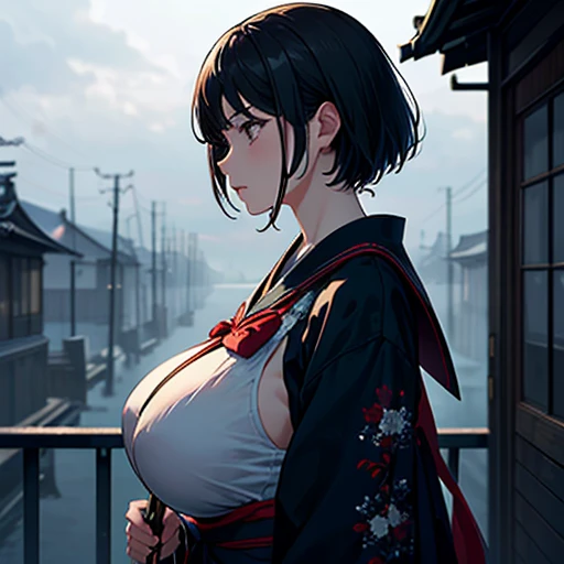 mastute piece,Best Quality,insanely detailed,8k cg,nsfw,
shoot upper body,(body in front:1.1),1girl,standing,looking at viewer,(ninja,kimono,fishnet tights,scarf),BREAK,blush,shy,ecstasy face,gasping,(trembling:1.2),black hair,break,open mouth,large breast,japanese old townscape,night,