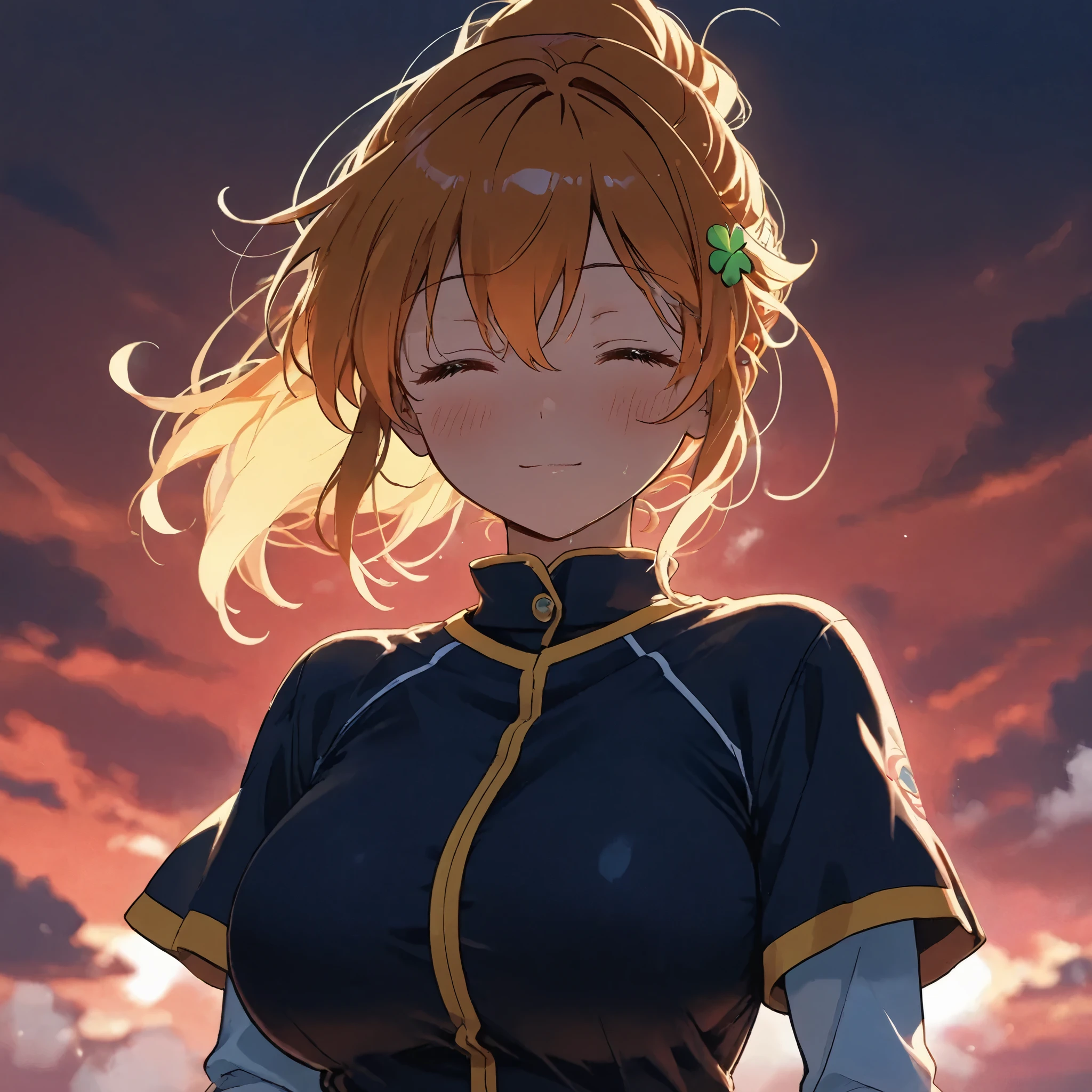 light smile, closed eyes