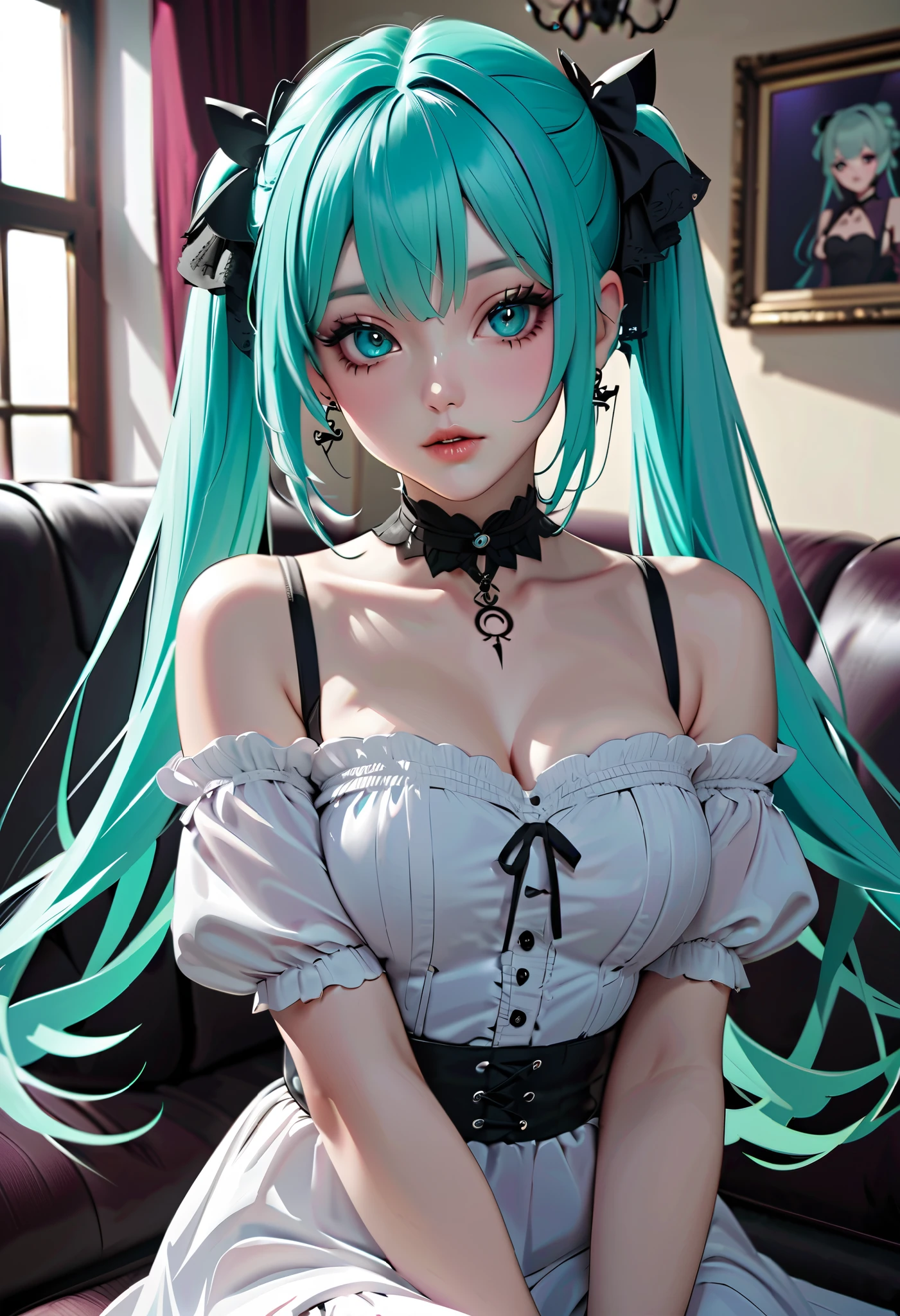 Hatsune Miku, long hair, aqua hair, twintails, cat ears, animal ears, long flowing hair, floating hair, ornament hair, perfectly body, perfectly hands, dark pink rose on hair, maid, maid dress, maid headdress, maid apron, white apron, on street, petals in the air, blossom peach tree, centered girl, maid dress, black dress, more details on her clothes, dress with transparency, golden details, daylight, smiling, cape, ((4k, masterpiece, top-quality)),8k, best quality, high resolution, HD, (illustration:0.8), super cute girl, delicate and beautiful face, 1girl, solo, mature girl, super cute hairstyle, (beautiful detailed eyes:1.6), extremely detailed face, perfect lighting, extremely detailed CG, (perfect hands, perfect anatomy), Best quality, cleavage, small skirt, full Body,