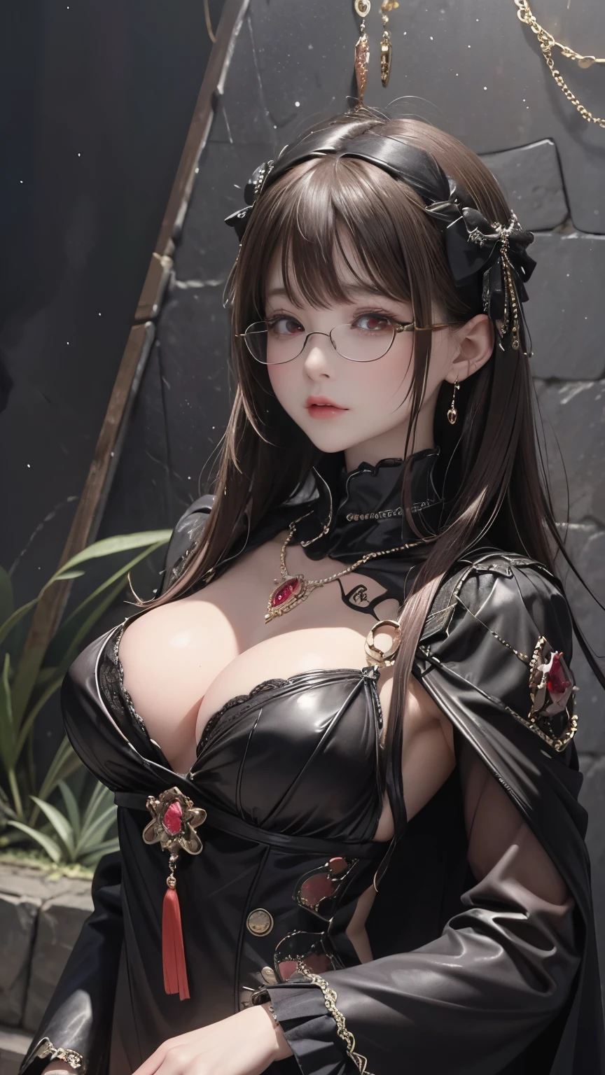 Fine、(The best illustrations)、8k UHD resolution、intricate-detail、top-quality、realisitic、ultra-detailliert、The best lighting、Best Shadows、Soft lighting、Ulutra HD、Ultra-realistic、Tindall Effect、Photorealsitic、(High Detail Skins:1.2)、 (Intricate details, makeup, pureerosface_v1:0.5), (Detailed beautiful delicate face, Detailed beautiful delicate eyes, A perfectly proportioned face, High detailed skin, Detailed skin, best ratio four finger and one thumb, arms below breasts, Tattoo with a red glow under the stomach、Awesome awesome, wide hips, smooth midriff, skiny and thin, __Fashion__, __hair__:1.25)、Digital SLR、 absurderes、(masutepiece: 1.3), (max resolution: 1.2), (Ultra HDTV: 1.2), cinematric light, Detailed eyes and skin, detailed facial features, , (Sharp Focus: 1.2）, (Focus on Face:1.2),Perfect Style, Beautiful face, acurate, Anatomically correct, Highly detailed face and skin texture, Detailed eyes, Double eyelids, Thin eyebrows, Glitter Eyeliner: 1 Natural cheeks, Glossy skin, Fair skin: 1.2, (Glossy lips: 1.4),(Shy look: 1.2),Highly detailed facial and skin texture, Detailed eyes, Double eyelids, Natural cheeks,  shiny lips: 1.4,Exposed cleavage、Bewitching。a baby face、Seductive、dark brown hair。Evil Nun、Torn monastic clothing、corsets、fishnet tights、Chest is emphasized、((((Huge glasses, Otaku Glasses, thick glasses, Round glasses)))),(((Colossal tits)))、The long-haired、Braids、Black hair、Ponytail distortion、, Ponytail with a bow tied at the back of the hair, Beautiful expression、Body Up、Large breasts emphasis、Bust, Super tight breasts, Breast augmentation surgery, The breasts are very big and round and round,Toned waist、Wide buttocks、intricate tattoos, demonic intricate tattoos, thigh tattoos, body tattoos, Red sparkling gemstone necklace、Jewelry Gwise, wearing black mesh socks,Wear light red、nffsw, nffsw, Meet beautiful girls, Look at the girl's body, Bat Wings，(((Demon Horns)))、(Devil's Tail)、In the Dark、(Detailed spooky backgrounds:0.8)、((Intertwined tentacles :1.2 ))、(Entangled tentacles ), (tentaculata :1.2)