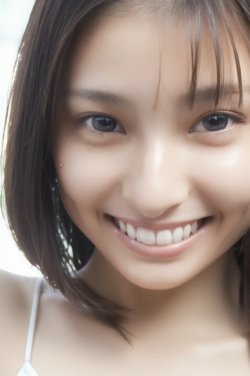 1 girl,(wearing colorful stage costume:1.2),very beautiful japanese idol portrait,close up of face,(RAW photo,best quality),(real,realistic:1.4),(masterpiece),very delicate and beautiful,very detailed,2k wallpaper,amazing,finely detailed,highly detailed CG Unity 8K wallpaper,very detailed,high resolution,soft light,beautiful detailed girl,very detailed eyes and face,beautiful refined nose,finely beautiful eyes,cinema lighting,(simple light color background:1.3),(short hair),(bob),full anatomy,slender body,small breasts,smiling,
