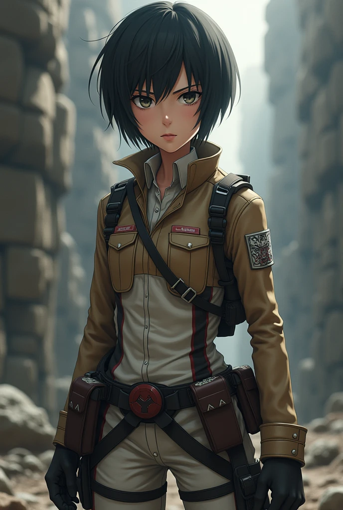 Attack on Titan/oc/young girl/expressionless/ackerman/black wolf cut/short hair/survey corps soldier 