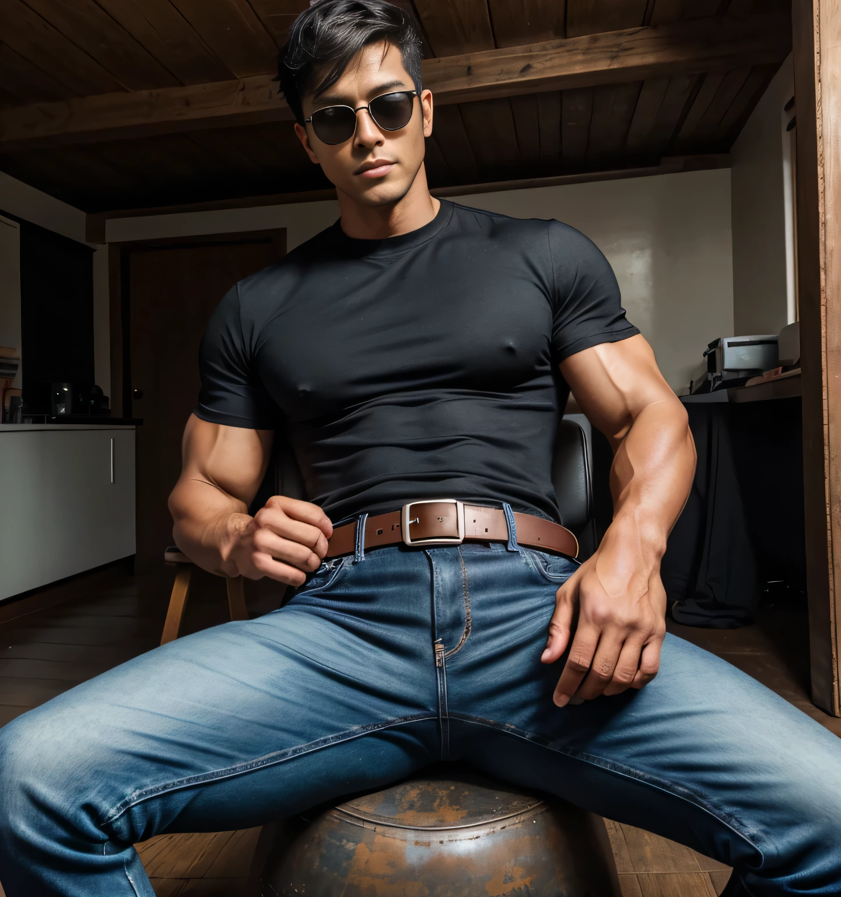 Hot , , deep cleavage, muscular man, realistic man