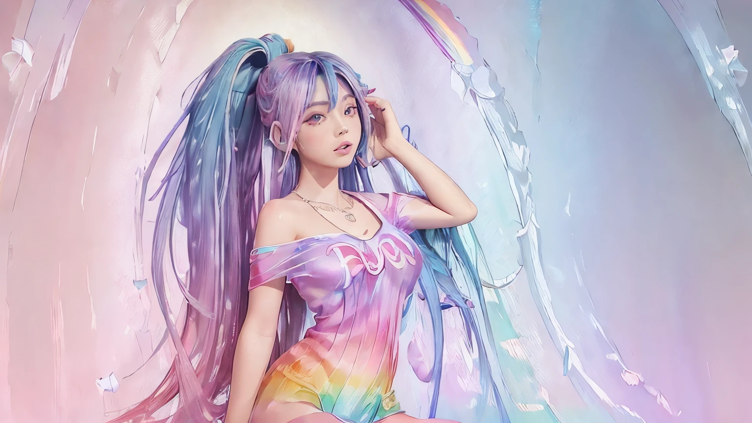 (CG wallpaper 8k extremely detailed, masterpiece, best quality, ultra-detailed), (better lighting, better shadow, extremely delicate and beautiful), floating, high saturation, dynamic angle, ((1girl)) blue hair ornament, bangs, pink clothing