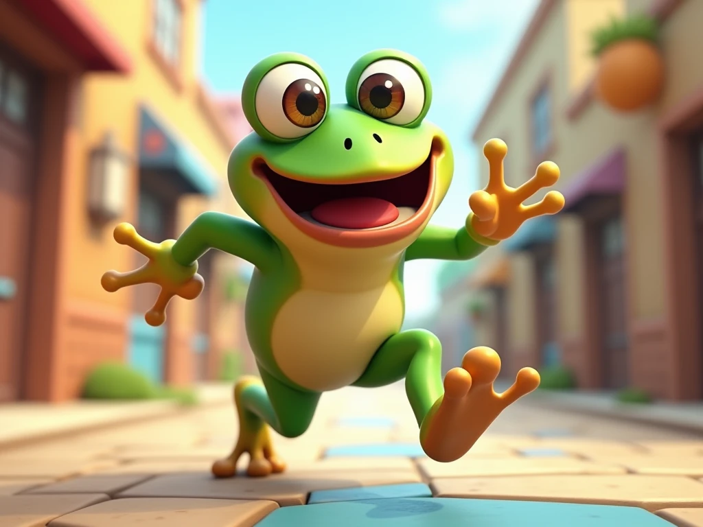 Create a Super Frog, charismatic, nice, funny with appeal , for comics