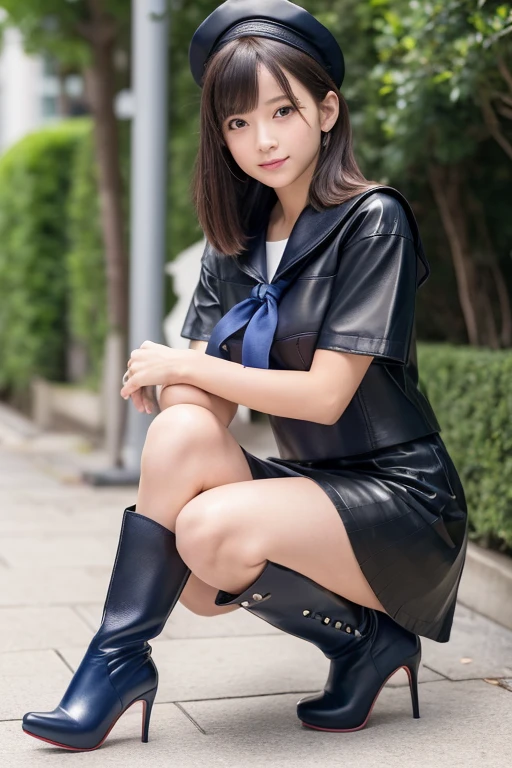 Swimsuit　Leg spread　Knee-high boots　Black Hair