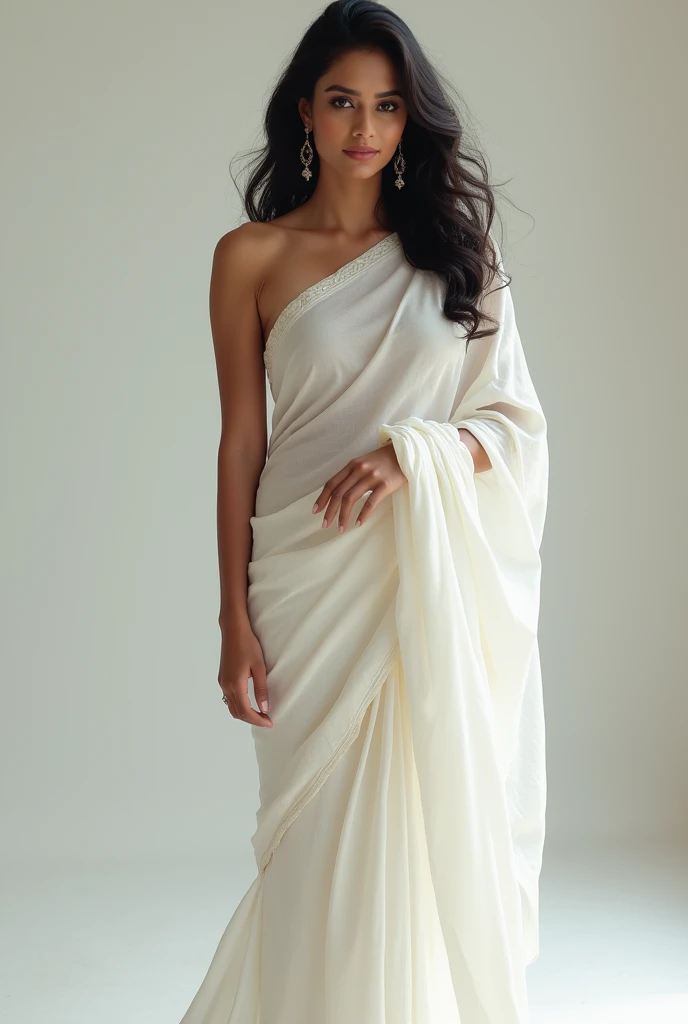 Kriti sanon in white saree, graphite backround, no sunlight, no shining, showing hips, hot pose, no lose hair, pinned hair, noises, raw photo, bra, photoshoot