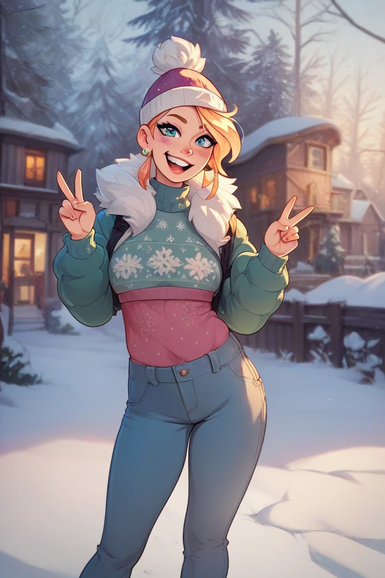 family　Winter clothes　 having fun gathering 　Commemorative photo style 　 doing peace signs　smile