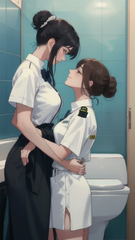 2girls,roromiya,ririchiyo, flat chested, lesbian, yuri, sweaty, stripping off nurse uniform, in a changing room,masterpiece, best quality