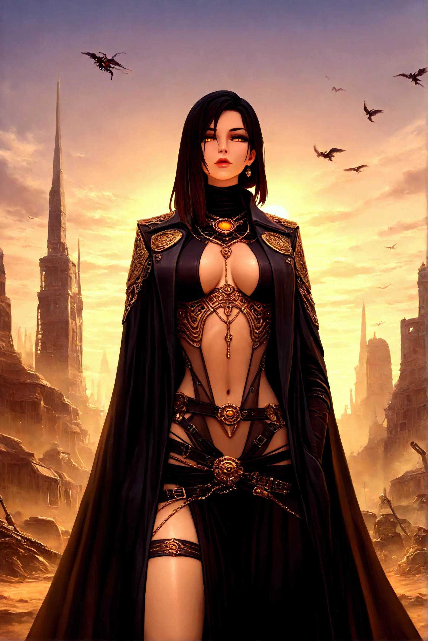 2girls, sorceresses, miniskirt, red hair, black hair, full body shot, lesbian, romance, clyde caldwell