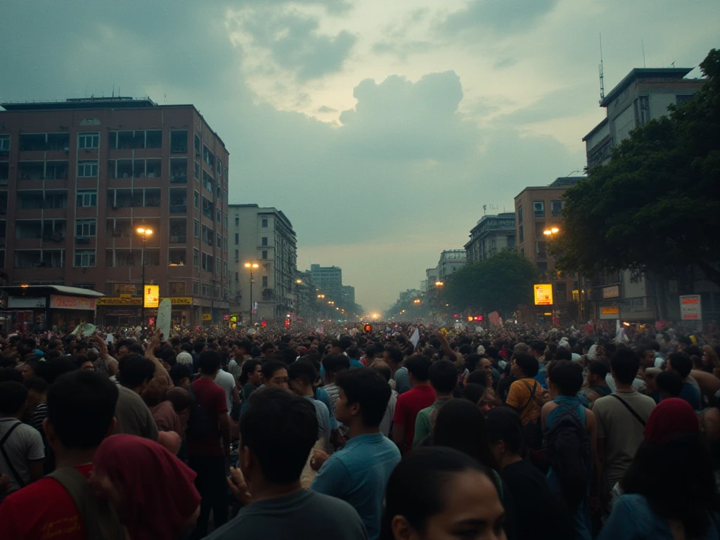 An image that depicts a crowd of people, showing expressions of hunger and need.