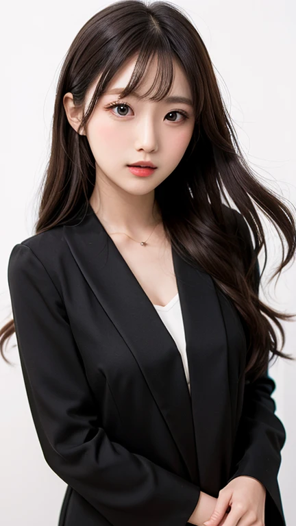  One Girl , black random formal clothes,   white background , 