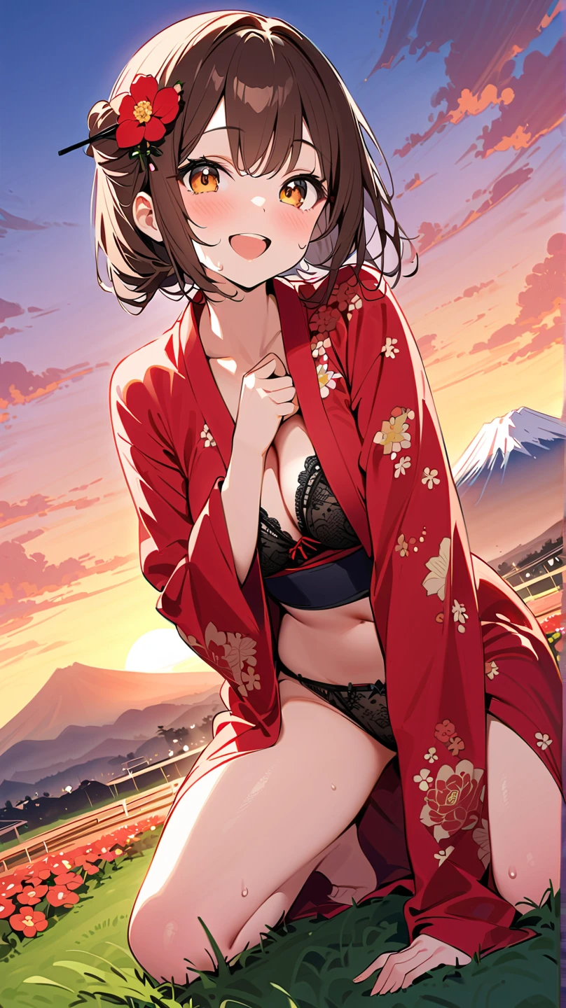 (Female buttocks facing the screen、Backward perspective)、A dark-haired、((pink seduction background))、A sexy、Busty body、Big round buttocks、thin-waist、a closeup、(Luxury panties)、top-quality、Red face、Wriggle your hips、Stick your butt out、master piece,hyper quality, Hyper Detailed,Perfect drawing,3D,8K,Illustration、Hi-Res、1 persons、japanaese girl、A dark-haired、poneyTail、Red ribbons、Cute even though her eyes are tight、Pose with buttocks sticking out、((Wearing a t-shirt with Japan pattern:1.5))、((fundoshi)),Back view、Detailed drawing、Best Quality, Capture super cute moments, depth of fields, ultra-detailliert, High resolution, C4D, Octadale, 3D Modeling, 8K,Delicate and detailed depiction、Shooting from the back diagonally below、8K、moonlights、superclear、Full of charm、masterpiece、high detailing、beatiful backgrounds、Detailed drawing、Functional、emotional,、