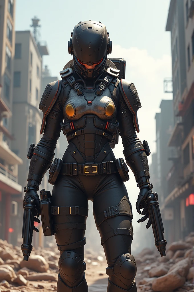 cyberpunk heavy armored woman soldier in helmet, city street, by Dmitry Rogozhkin