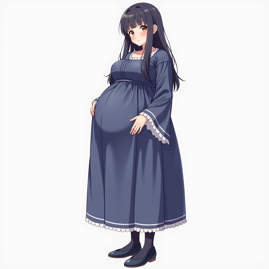 Anime. 1 girl. Housemaid. Pregnant. Black hair. Long hair. Hair is gathered in braids. Green eyes. Beautiful eyes. Perfect eyes. Expressive eyes. Beautiful nose. Ideal anatomical body. Beautiful graceful hands. Beautiful graceful legs. Medium breasts. Beautiful breasts. Nightgown. Contractions. The waters have broken. Childbirth. She's giving birth. I peed myself. I crap myself. Standing. Bedroom in a mansion. Full height. Embarrassment. Blush. Whole body. Extremely detailed CG Unity 8k wallpaper. Ideal lighting. Ultra high resolution 4K. Super detailed 8K resolution.