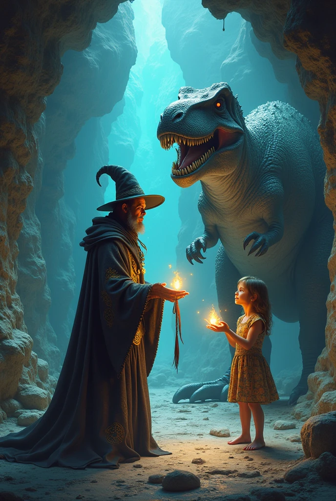 create a colorful sketch of a friendly ghost entertaining a dinosaur costumed child trick or treater and other Halloween costumed children at a fun party