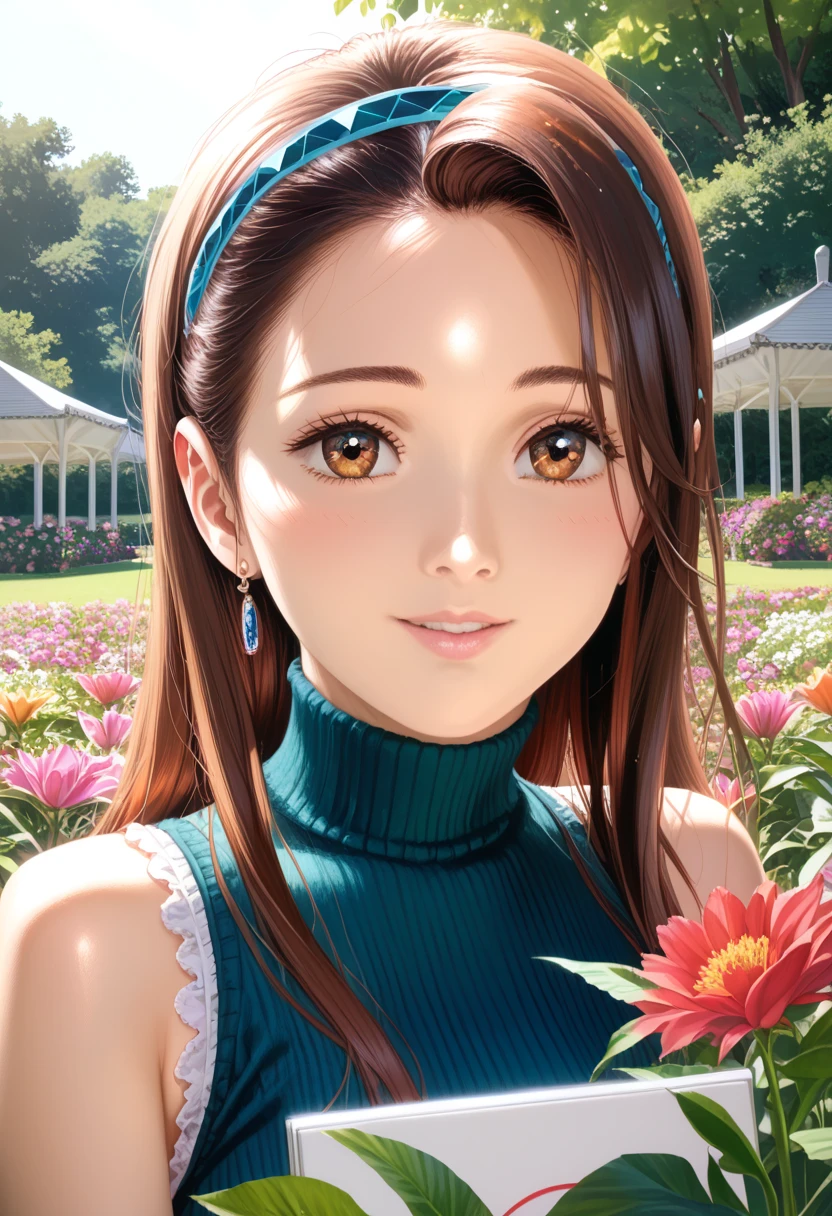 a beautiful young girl in a sunny day, 1girl, long hair, detailed face, beautiful eyes, cute expression, smiling, outdoor, garden, flowers, sunlight, warm colors, highly detailed, (best quality,4k,8k,highres,masterpiece:1.2),ultra-detailed,(realistic,photorealistic,photo-realistic:1.37),digital painting, vibrant colors, natural lighting, intricate details, soft focus