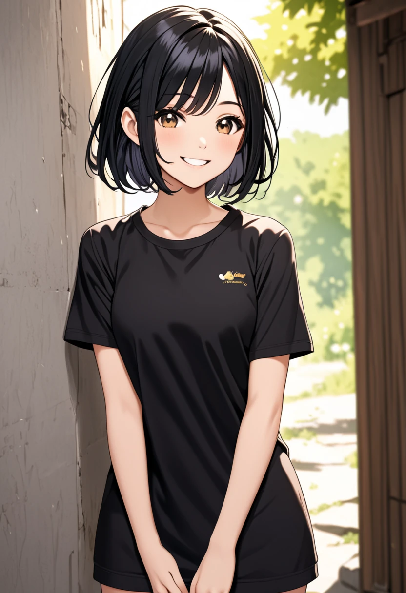 Short sleeve　Black Hair　 girl 　smile