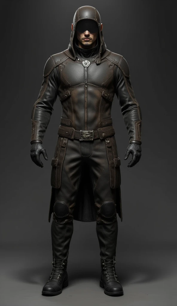  Fantasy Odd World Ancient Kingdom Medieval All Incognito Transparent Men's Shadow Thieves Stealth Leather Cover Full Body Suit Leather Boots Leather Long Gloves Hood(Cloakless )  Dark Smooth Faceless Mask Under Dark Alley Shadows 
