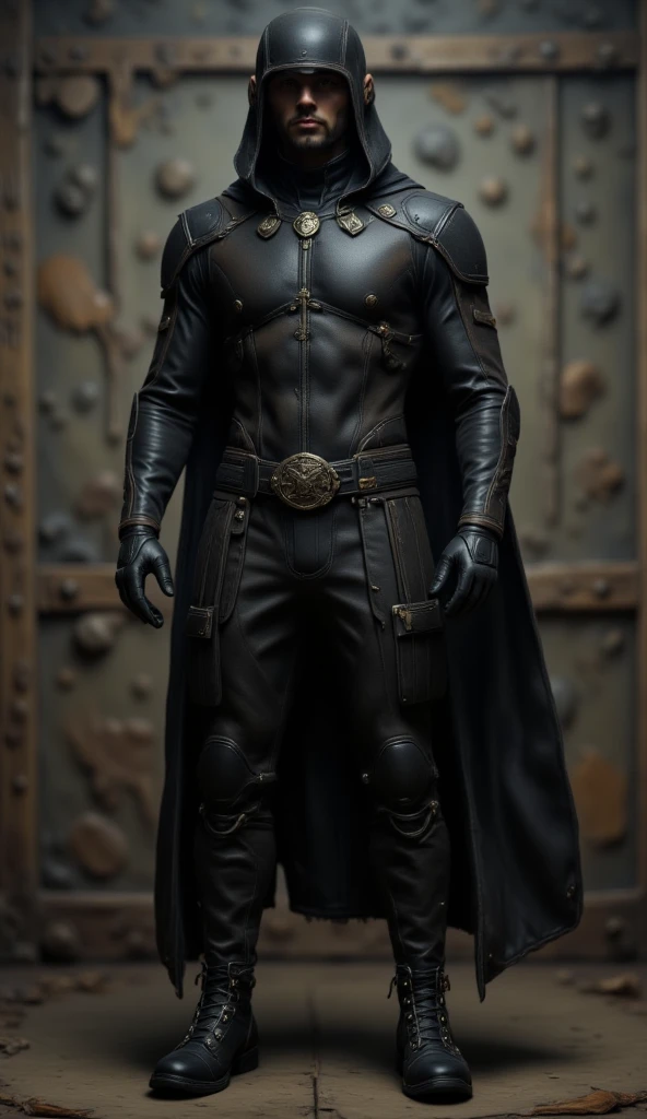  Fantasy Odd World Ancient Kingdom Medieval All Incognito Transparent Men's Shadow Thieves Stealth Leather Cover Full Body Suit Leather Boots Leather Long Gloves Hood(Cloakless ) Lacquer Black Smooth Faceless Mask Headwear Under Dark Alley Shadows
