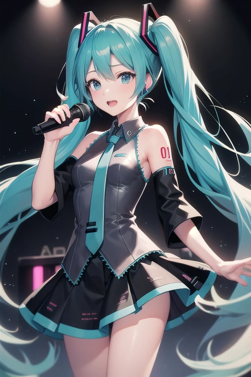 highest quality, under water(Undersea), Hatsune Miku(Stage Costumes, Sleeveless outfit, White blouse, White mini skirt), Spotlight is on,