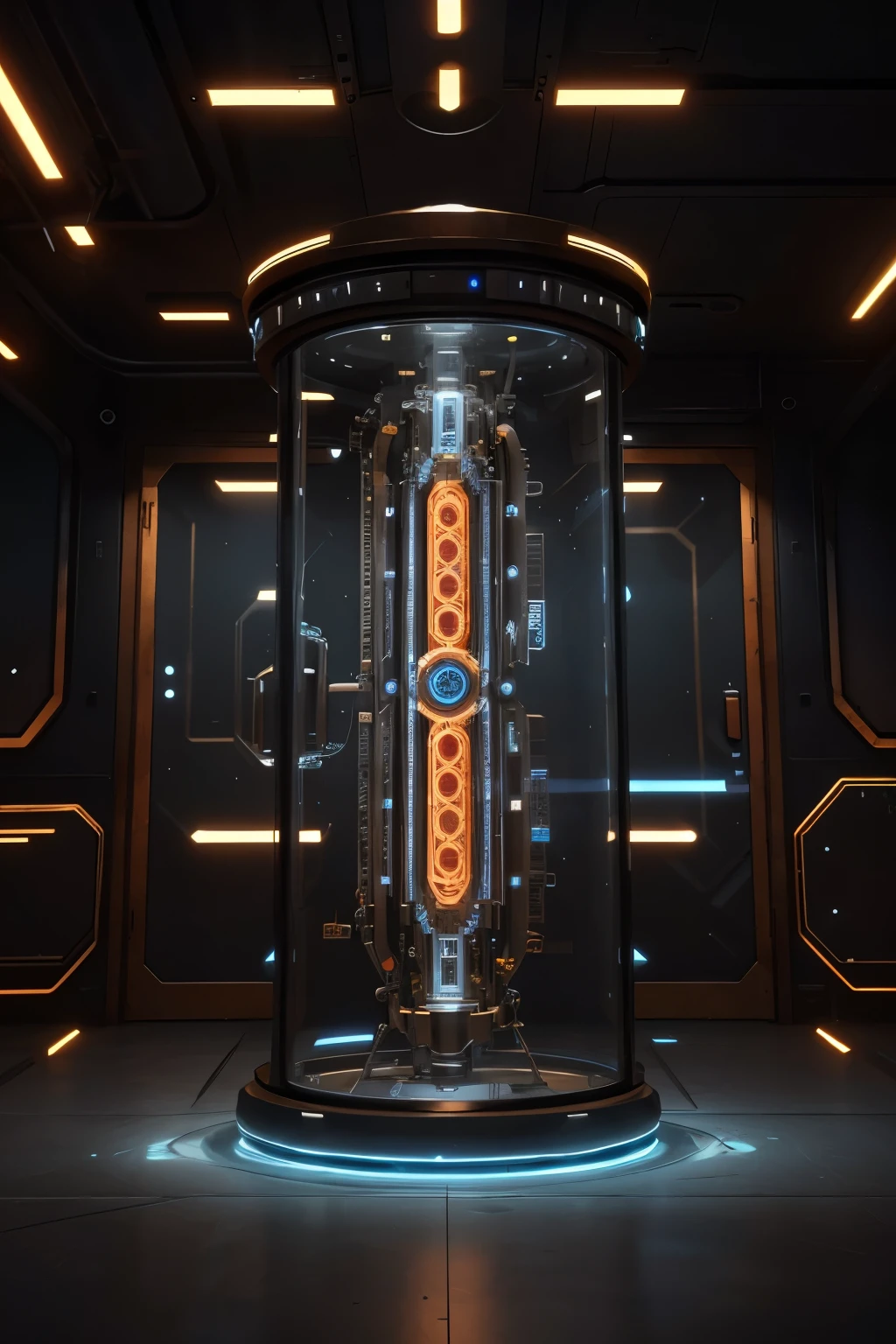 a futuristic time machine, intricate gears and mechanisms, glowing energy core, chrome and glass details, advanced control panel, sci-fi interior, dynamic lighting, cinematic composition, photorealistic, highly detailed, 8k, masterpiece