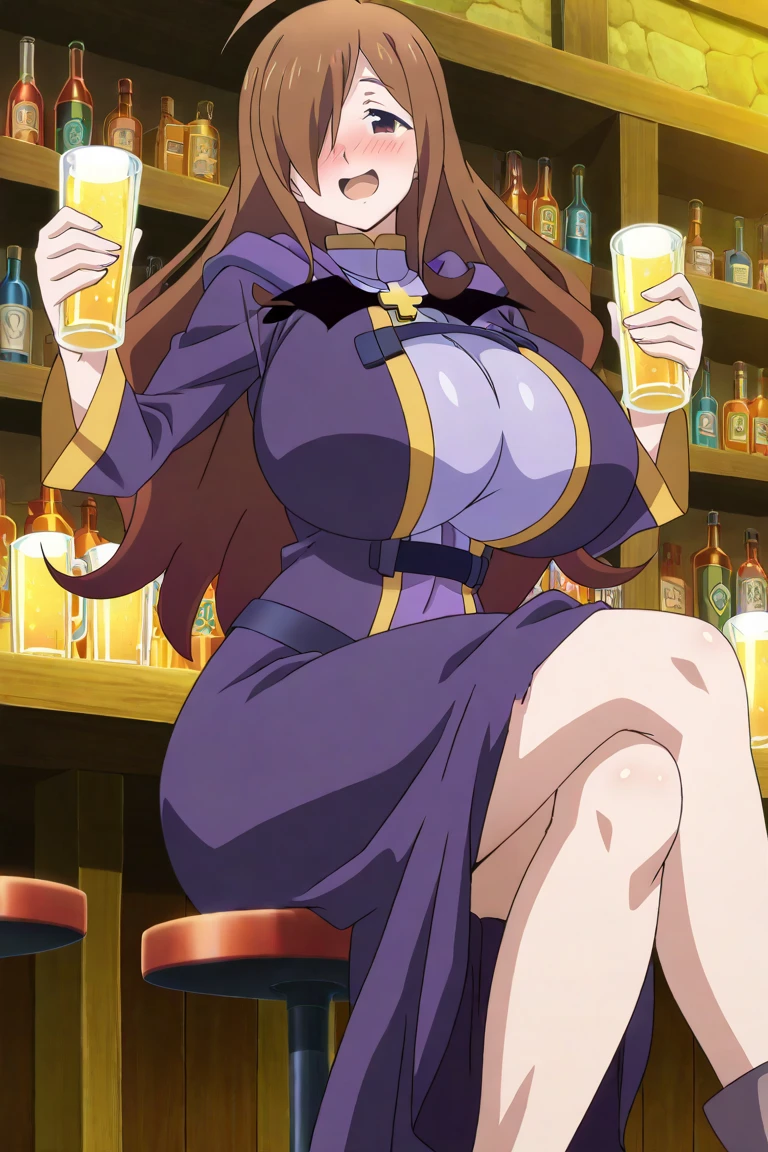 1girl,wiz,konosuba , dress, party , happy, sexy poses, drunk, fantasy bar
 ,  Prompt: (huge gigantic super mega hyper:1.4),(biggest round giant massive :1.4), (only one women), source_anime,masterpiece,best quality,highres,absurdres,official art,official style,source_anime,anime screencap,anime coloring,megami magazine,anime,animated,explicit, shiny skin,hot